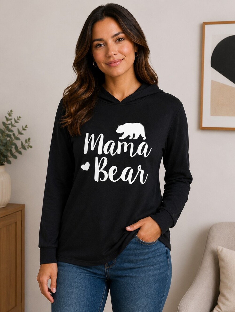 Small hooded mama bear long sleeve top